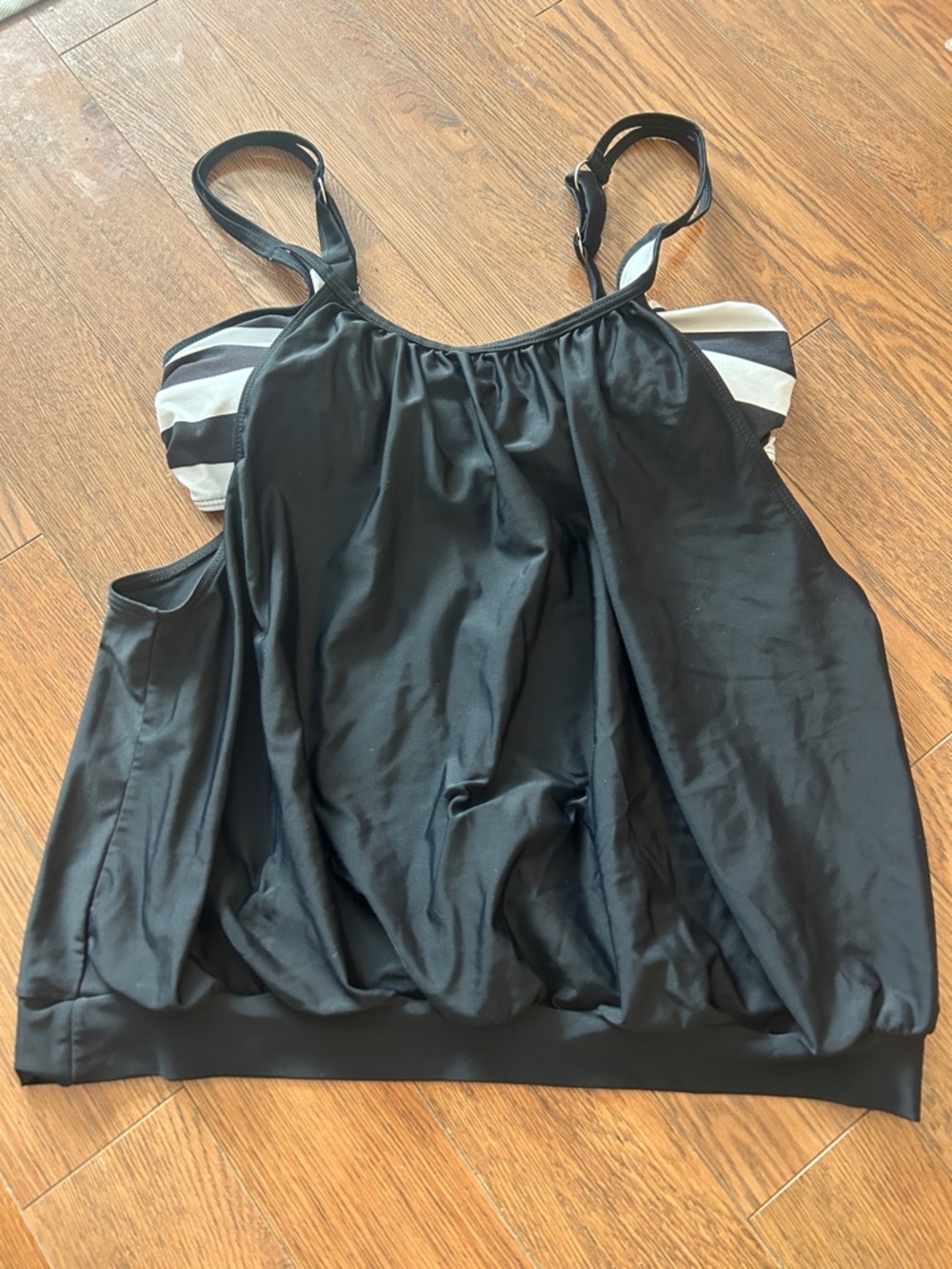 Black Striped Accent Tankini Swim Top